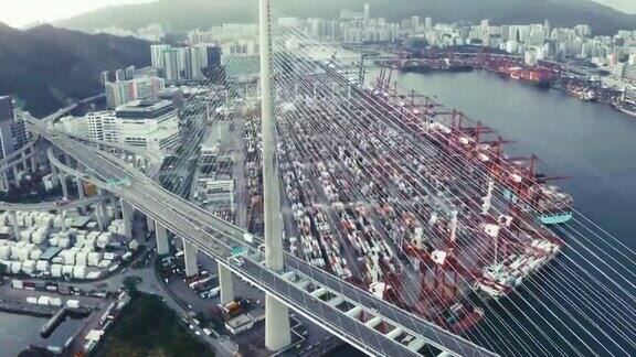 日落时分香港昂船洲大桥