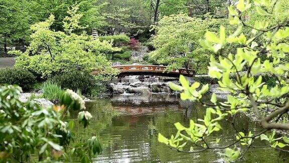 带桥的日式花园
