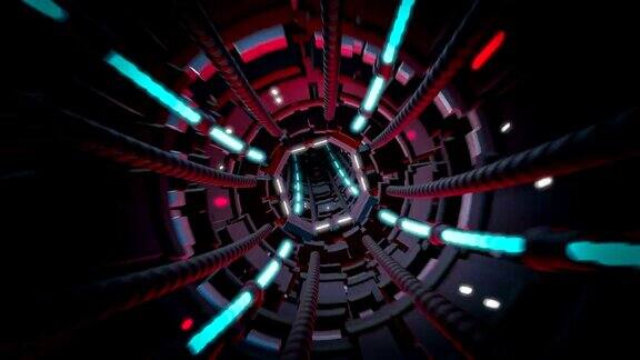 循环3d渲染的未来隧道与光