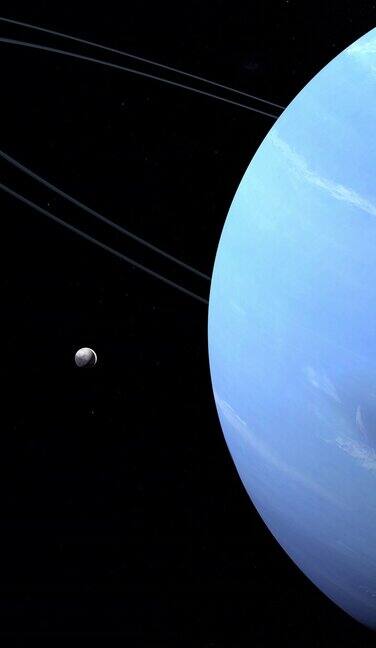 海王星行星和她在外太空的环与海卫一卫星4k垂直