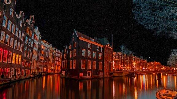 荷兰老城阿姆斯特丹的夜晚