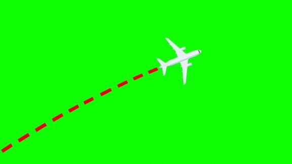 飞机在绿色屏幕上从左下角飞到右上角