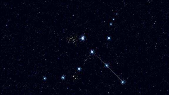 天鹅座逐渐缩放旋转图像与恒星和轮廓
