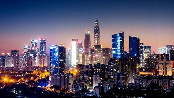 深圳市区从黄昏到夜晚4K时间推移放大