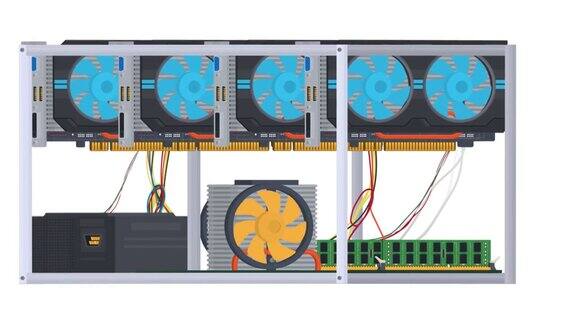 矿业农场加密货币挖掘视频卡的动画卡通