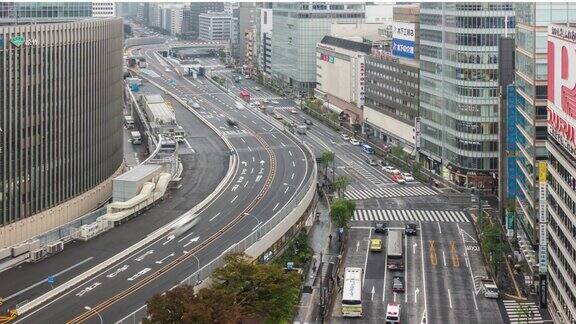 延时:鸟瞰日本东京银座高速公路城市景观