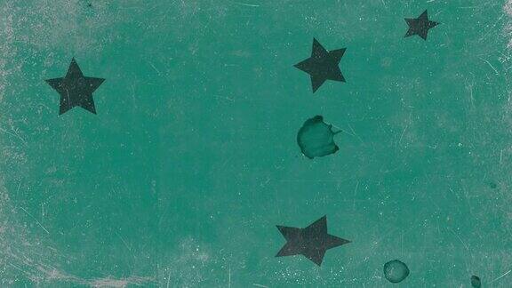 黑色星星在绿色grunge纹理