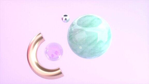 绿色大理石球粉色场景3d渲染抽象旋转运动图形