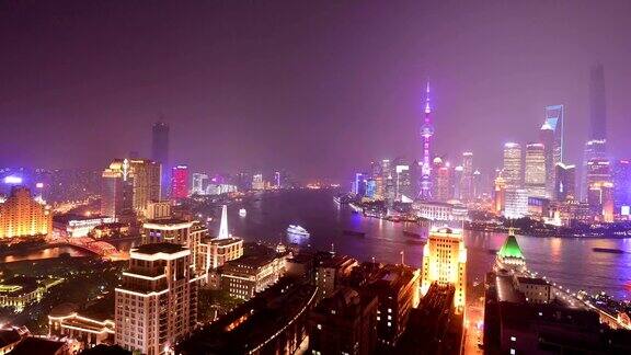 美丽的上海浦东夜景时间流逝