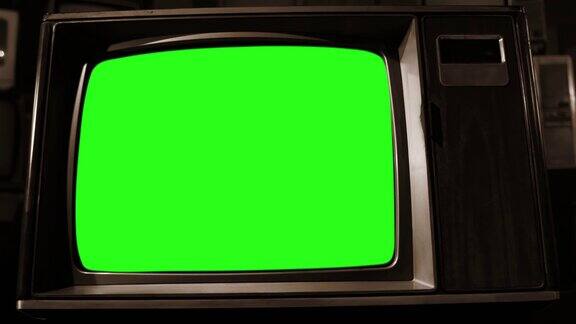 绿色屏幕复古电视机深褐色的基调多莉
