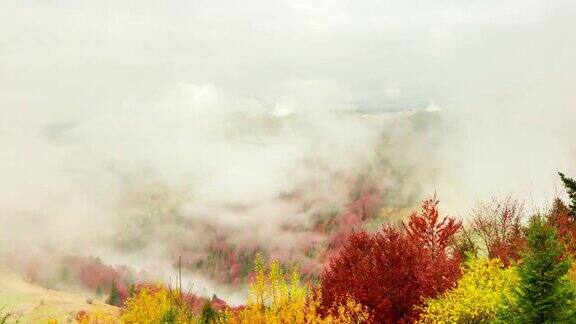 时间流逝奇妙的彩色山景与云乌克兰喀尔巴阡山