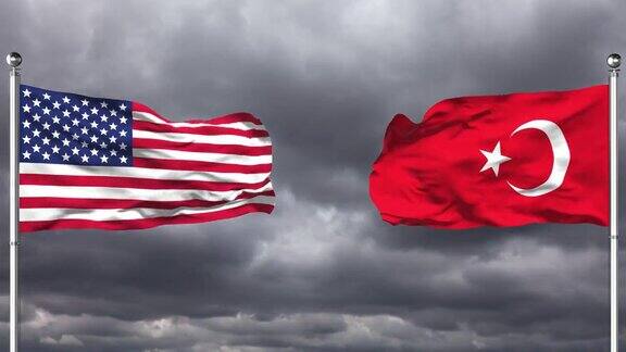 美国和土耳其的旗帜互相挥舞可循环使用