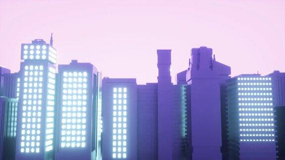 未来霓虹城市背景赛博朋克城市景观的无缝循环VJ合成波循环3D动画音乐视频