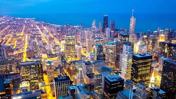 高清延时:空中芝加哥城市景观在黄昏美国