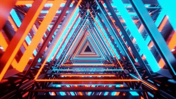 摘要氖发光运动三角形隧道未来隧道彩色灯光循环动画