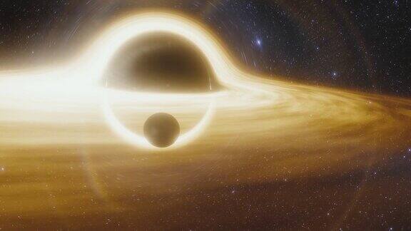 宇宙中围绕黑洞的行星在黑洞的视界中空间、光和时间被强烈的引力所扭曲