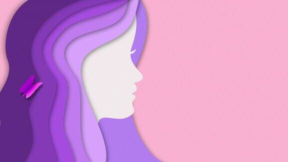剪纸女人和蝴蝶动画国际妇女节概念