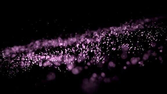 4K运动抽象豪华粒子紫色尘埃与星星在黑色背景背景紫罗兰移动无缝循环