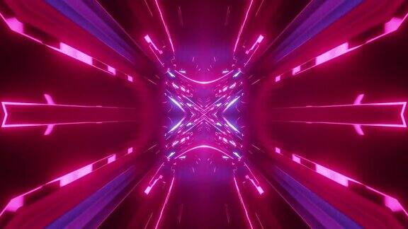 带有霓虹灯的科幻隧道变压器4k环形抽象高科技隧道摄像机穿过隧道背景在赛博朋克风格或高科技未来蓝色紫色8