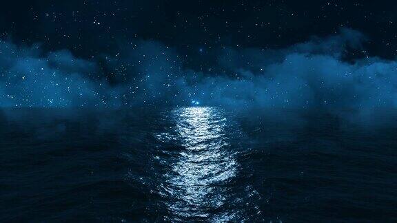 月光倒映着深蓝色的海洋