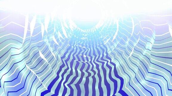 圆形隧道动画与照明在蓝色色调魔术隧道-斯托克视频-抽象背景-3D循环动画4K技术波浪形的无尽隧道