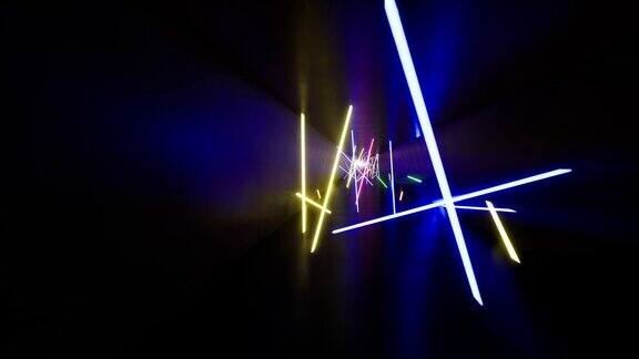 荧光紫外光发光霓虹线前进隧道内蓝色粉色光谱现代彩色照明4k