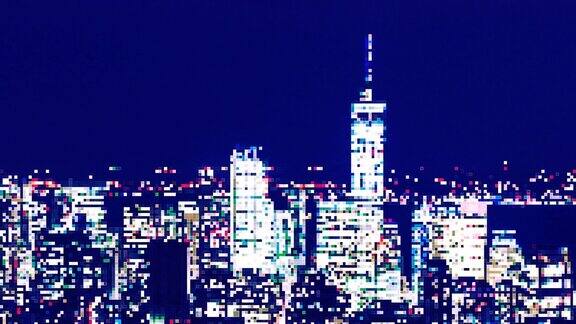 像素艺术大都市夜景曼哈顿市中心鸟瞰图
