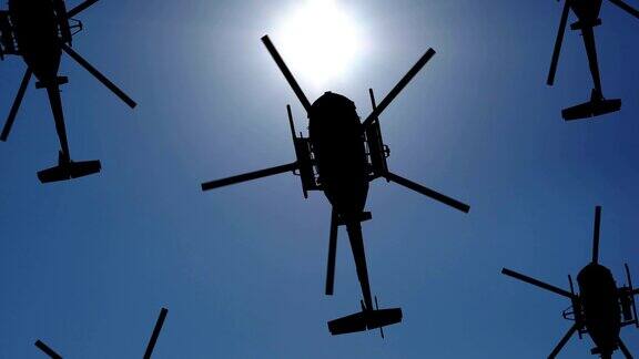 直升机在空中的剪影无缝循环高清