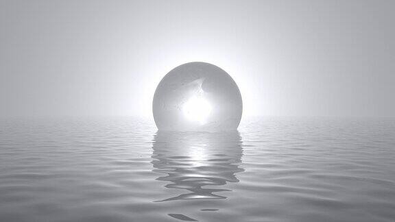 球体冰立方岛漂浮在水循环背景