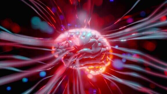 大脑接口神经元细胞发光的动画