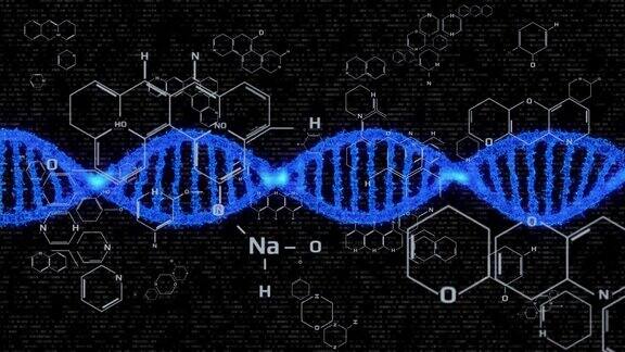 漂浮着蓝色DNA旋转的分子粒子元素