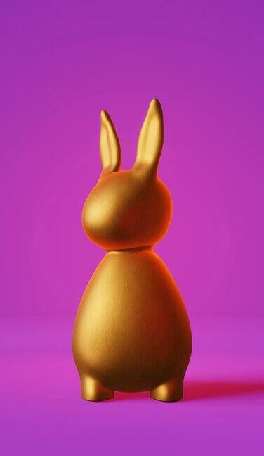 闪亮的金色兔子兔子未来紫色霓虹灯3d运动图形动画4K当代创意极简风格现代复活节派对流行艺术垂直设计社交媒体内容模板