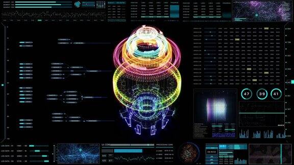 HUD未来3D全息机械零件纺丝工程加工概念元素