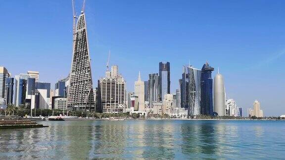 多哈现代全景晴朗的卡塔尔