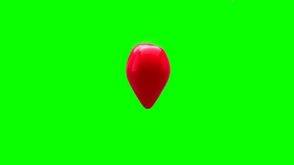 红色的心在绿色的背景下转动并爆炸