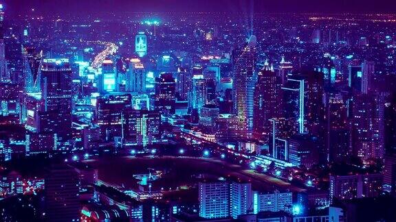 4K摄影时间推移-霓虹灯城市交通在晚上