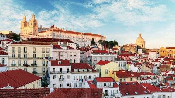 里斯本葡萄牙城市在阿尔法玛时间流逝