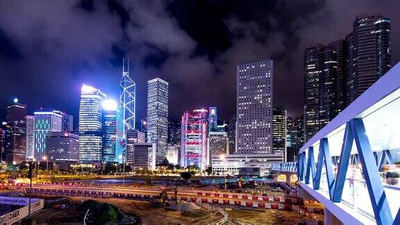 和照亮香港的现代建筑时光流逝