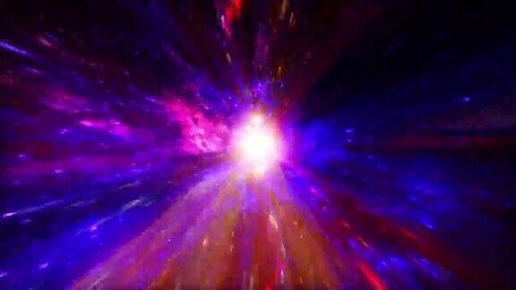 粉紫蓝超空间光速空间扭曲飞行穿越时空虫洞隧道摘要亮红粉紫流动的能量漩涡4K3D循环科幻星际太空旅行的背景概念