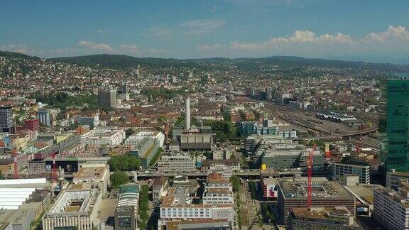 飞越苏黎世城工业区晴天航拍4k瑞士全景图