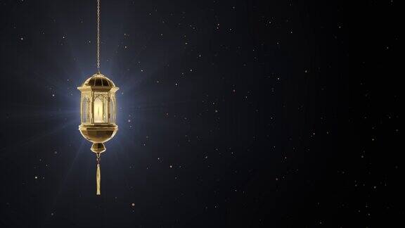 4K金色斋月蜡烛灯笼发光与光线循环背景