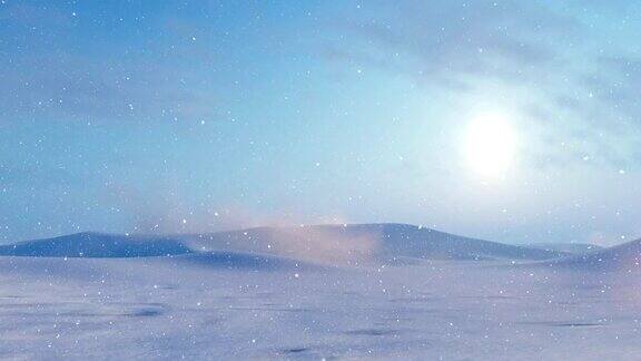 太阳在雪天北极沙漠景观