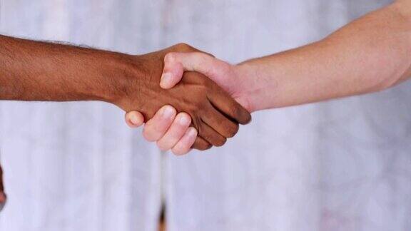 不同种族的人握手