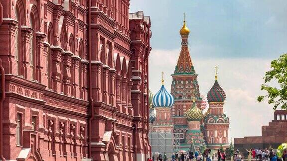莫斯科城市时间流逝在红场和圣巴西尔大教堂莫斯科俄罗斯4K时间流逝