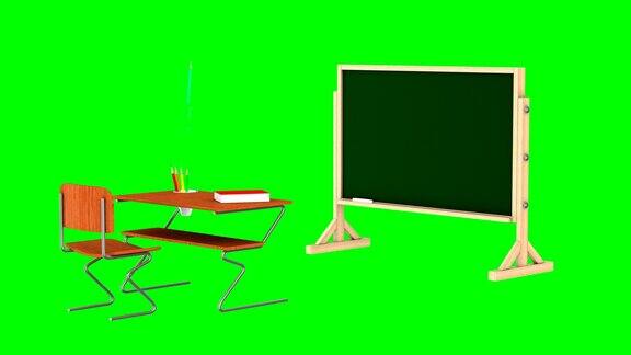 绿色背景的教室孤立的3d渲染