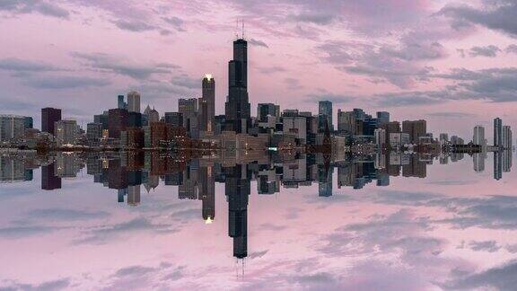 芝加哥城市景观反射时间流逝