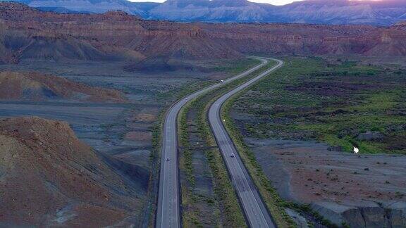 航拍70号州际公路穿越犹他州景观