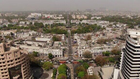4k无人机拍摄的CPConnaught广场在印度首都新德里