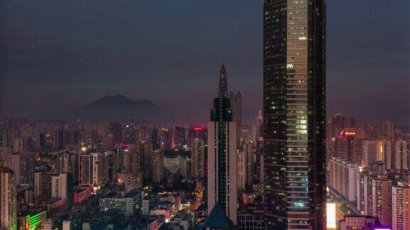 中国白天到晚上深圳城市垂直全景4k