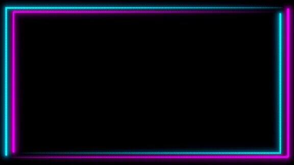 霓虹灯背景与LED框架屏幕荧光抽象蓝色紫色颜色循环动画4k